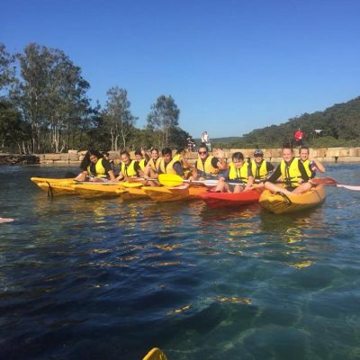 group of students on kayaking tour in Royal National Park
